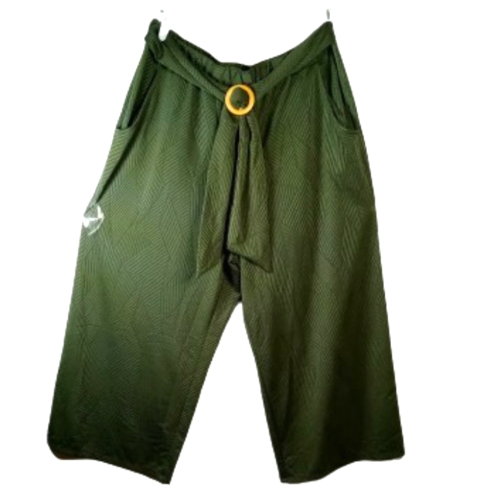 Cato Green Elastic Waist Wide Leg Brown Buckle Casual Pants Sz 18/20W